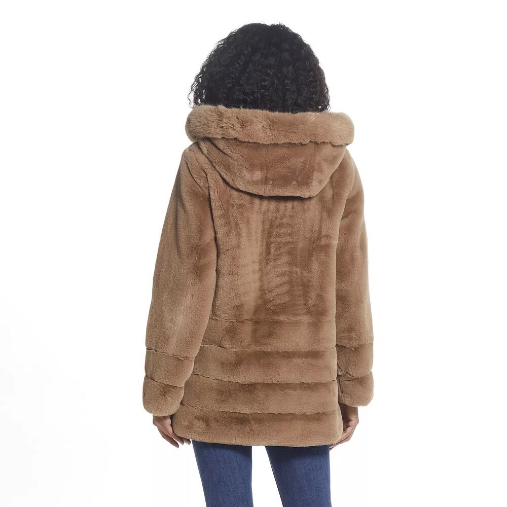 Gallery New York Oversized Hooded Faux-Fur Coat Soft Camel Brown Size 1X NWT - Picture 3 of 10